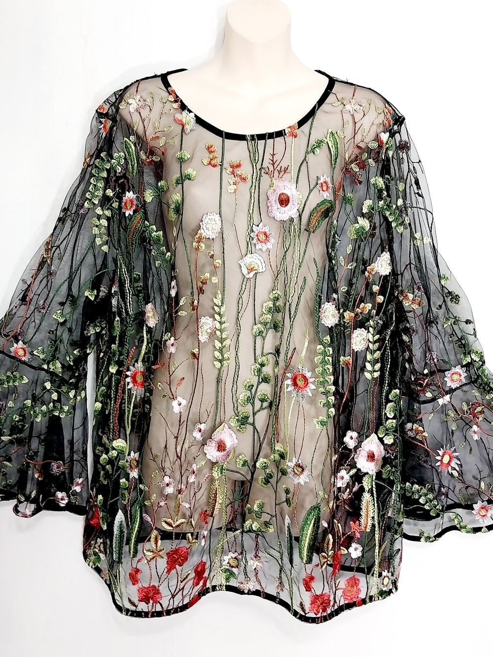 🔵BOGO FREE🔵 Adiva Top Embroidered Floral Long Flare Sleeves Sz 3X